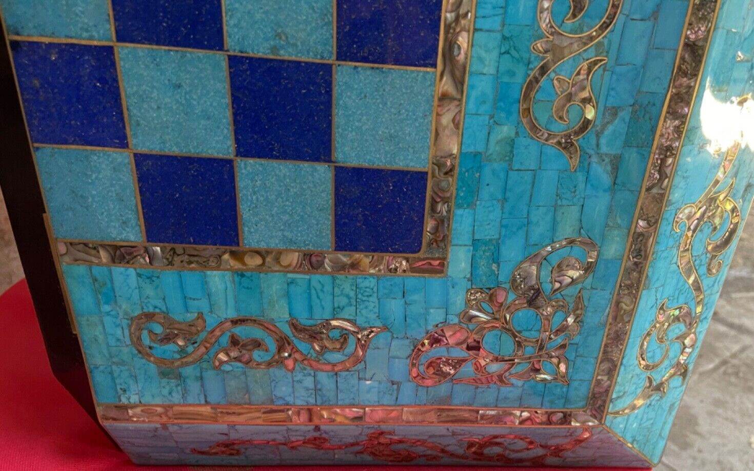 Handmade, Wooden Backgammon Board, Chess Board, Gemstones & Shell Inlay (25.6")