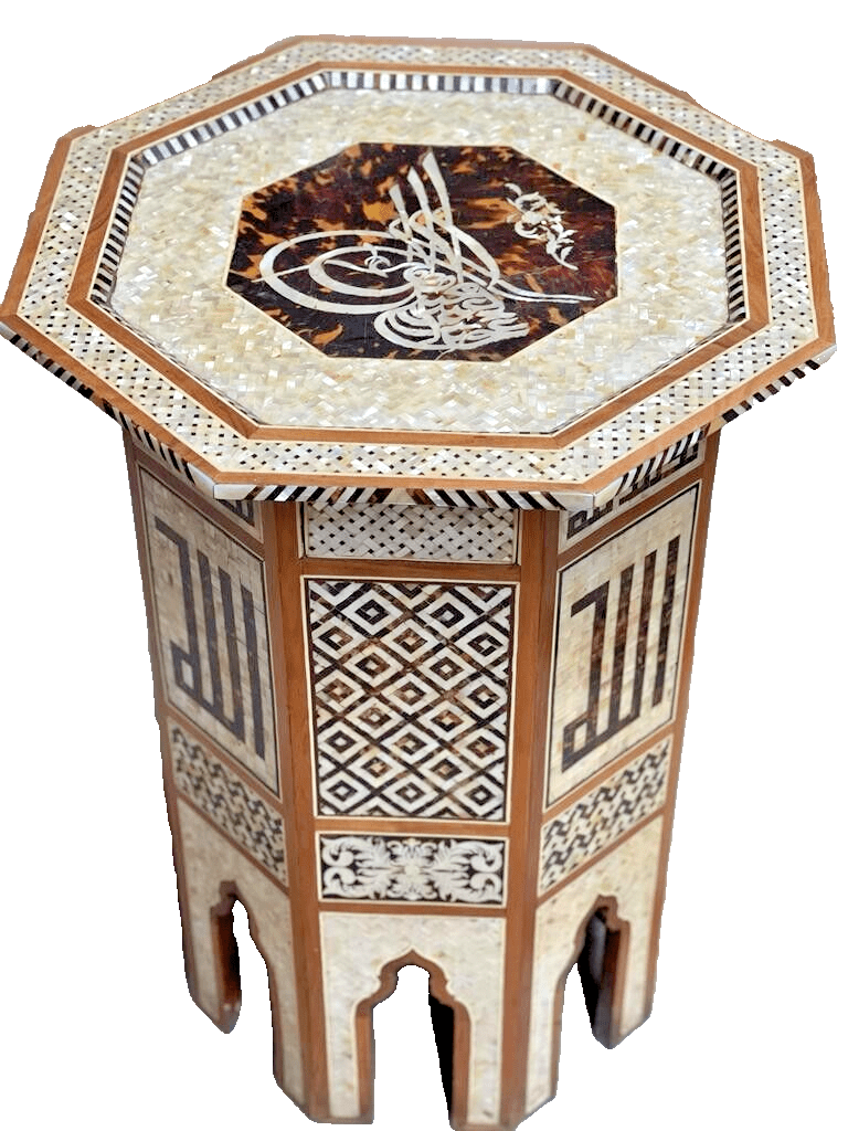Handmade Wooden End Table Carving Wood Table Home Decor Mother of Pearl Inlay - Laila Hand Made Gifts