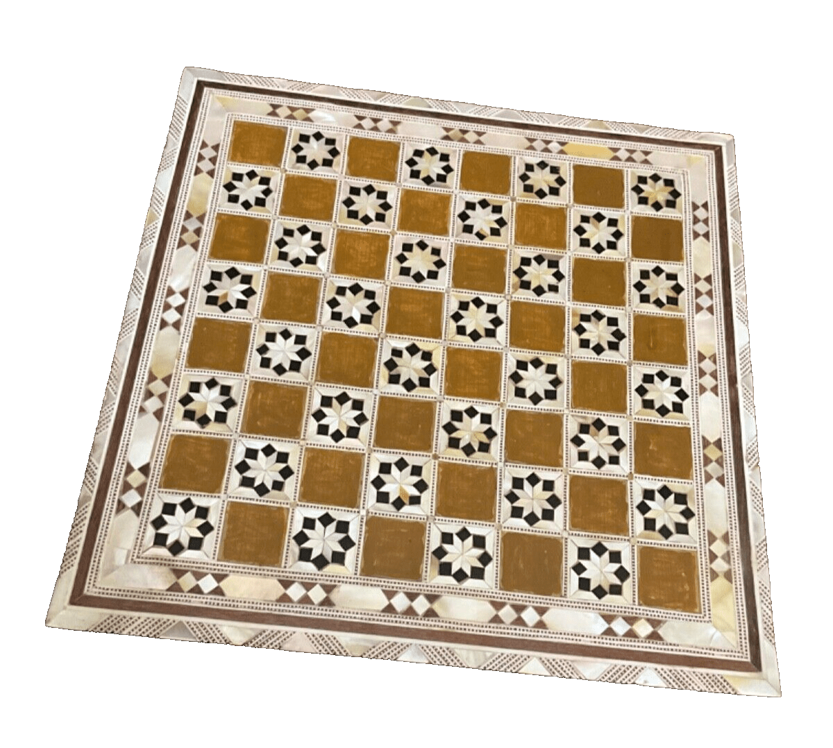 Handmade, Wood Chess Board, Chess Set, Game Board, Inlaid Mother of Pearl (12") - Laila Hand Made Gifts
