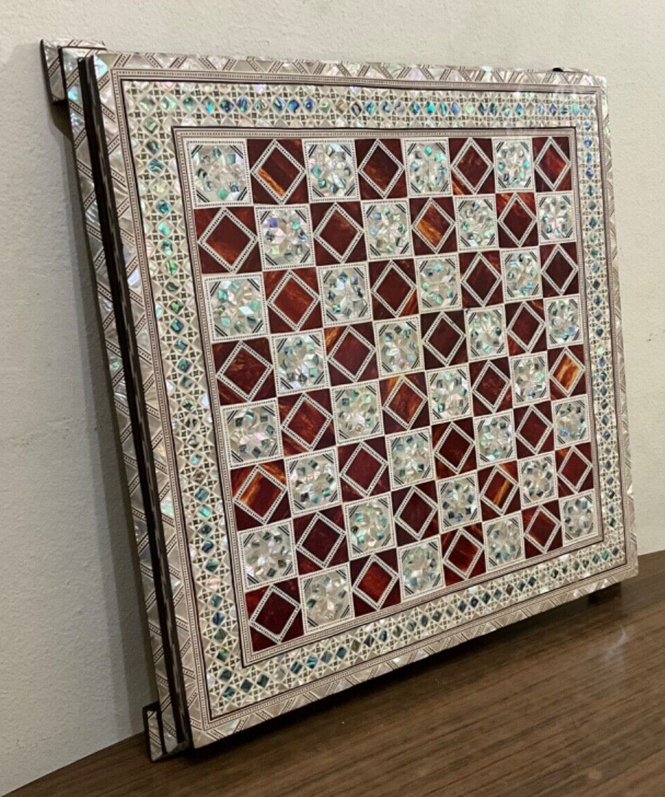 Handmade, Wood Chess Board, Game Board, Unique Board, Inlaid Mother of Pearl 17"