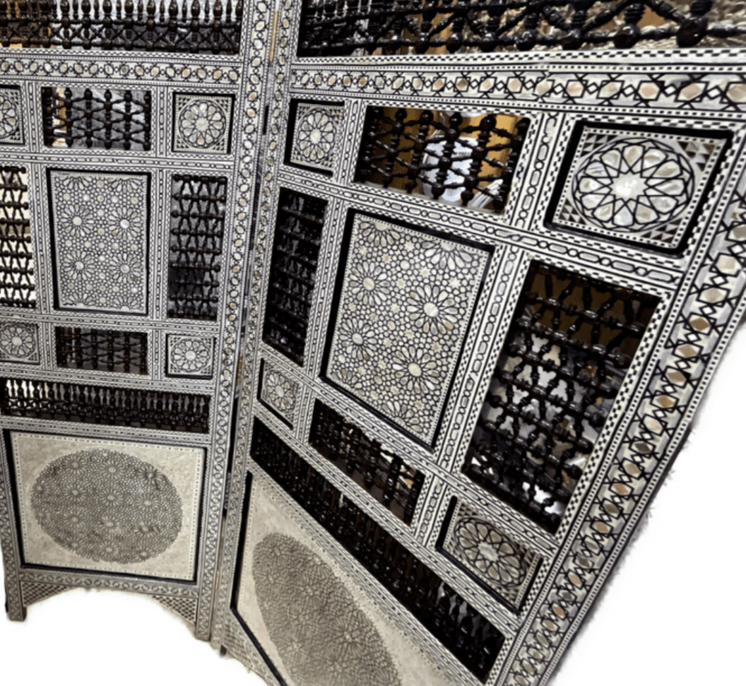 3 Panel Folding Wooden Room Divider Partition Privacy Screen Carving Wood Inlay - Laila Hand Made Gifts