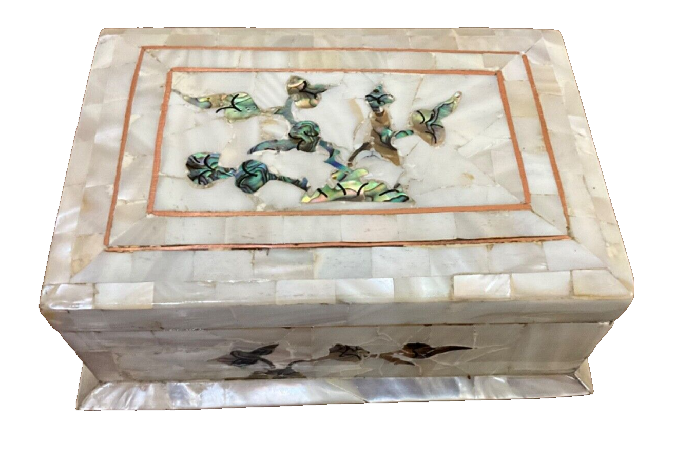 Handmade Wooden Jewelry Box Wood Trinket Storage Wood Box Mother of Pearl Inlay