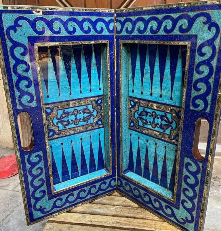 Handmade, Wooden Backgammon Board, Wood Chess Board, Mother of Pearl Inlay 21.6"