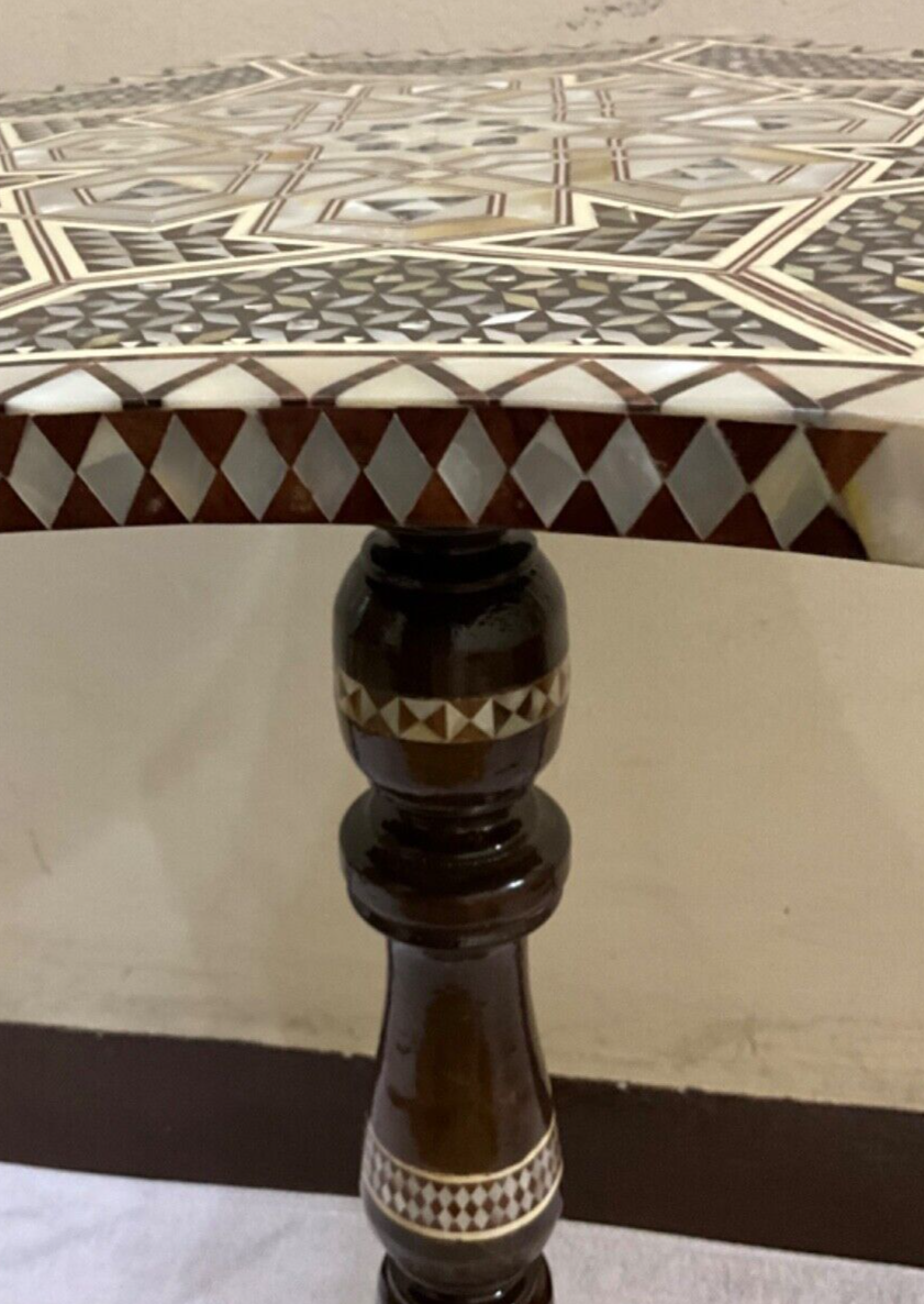 Handmade Wooden End Table Carving Wood Table Home Decor Mother of Pearl Inlay