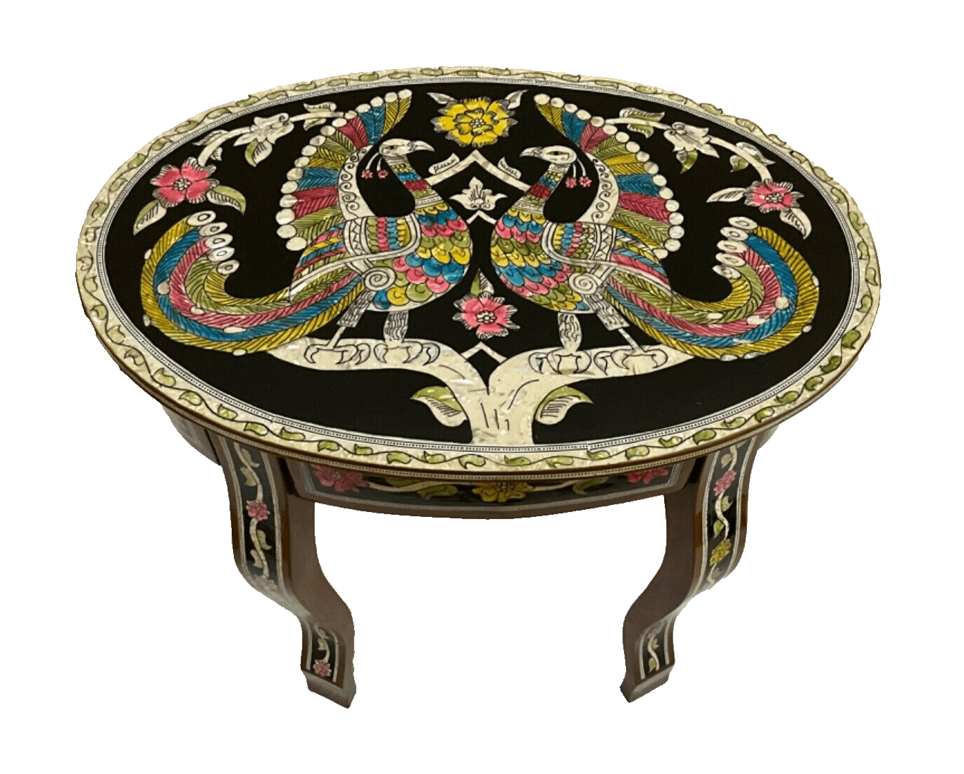 Handmade Wooden End Table Carving Wood Table Home Decor Mother of Pearl Inlay - Laila Hand Made Gifts