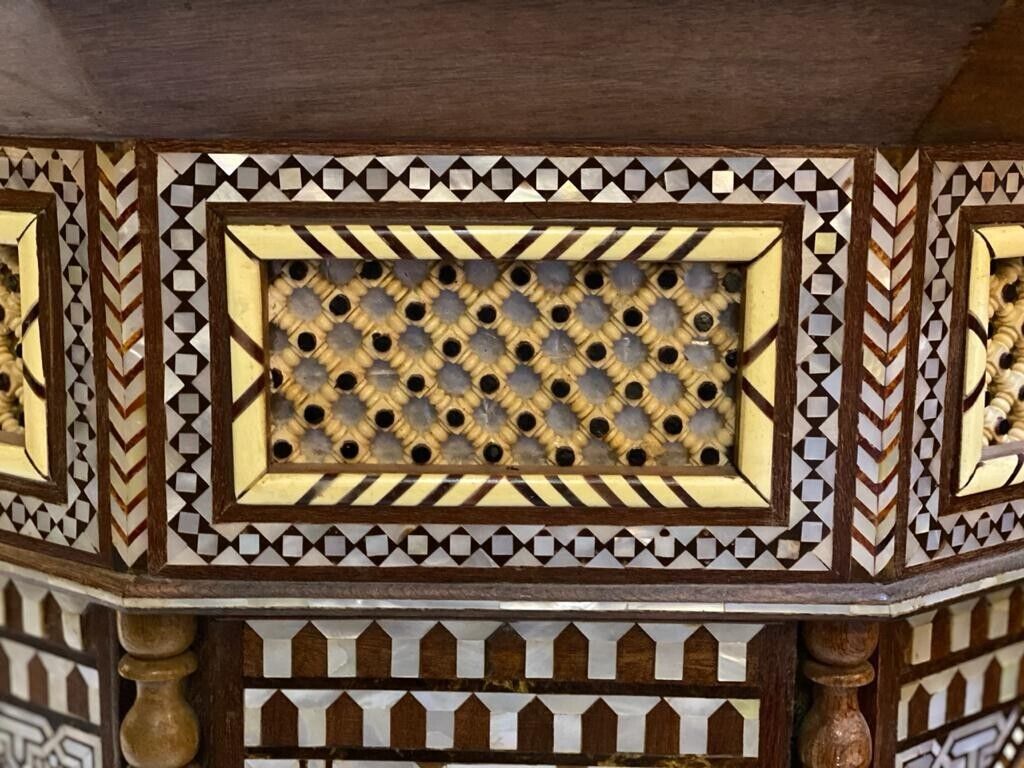 Handmade Wooden End Table Carving Wood Table Home Decor Mother of Pearl Inlay - Laila Hand Made Gifts