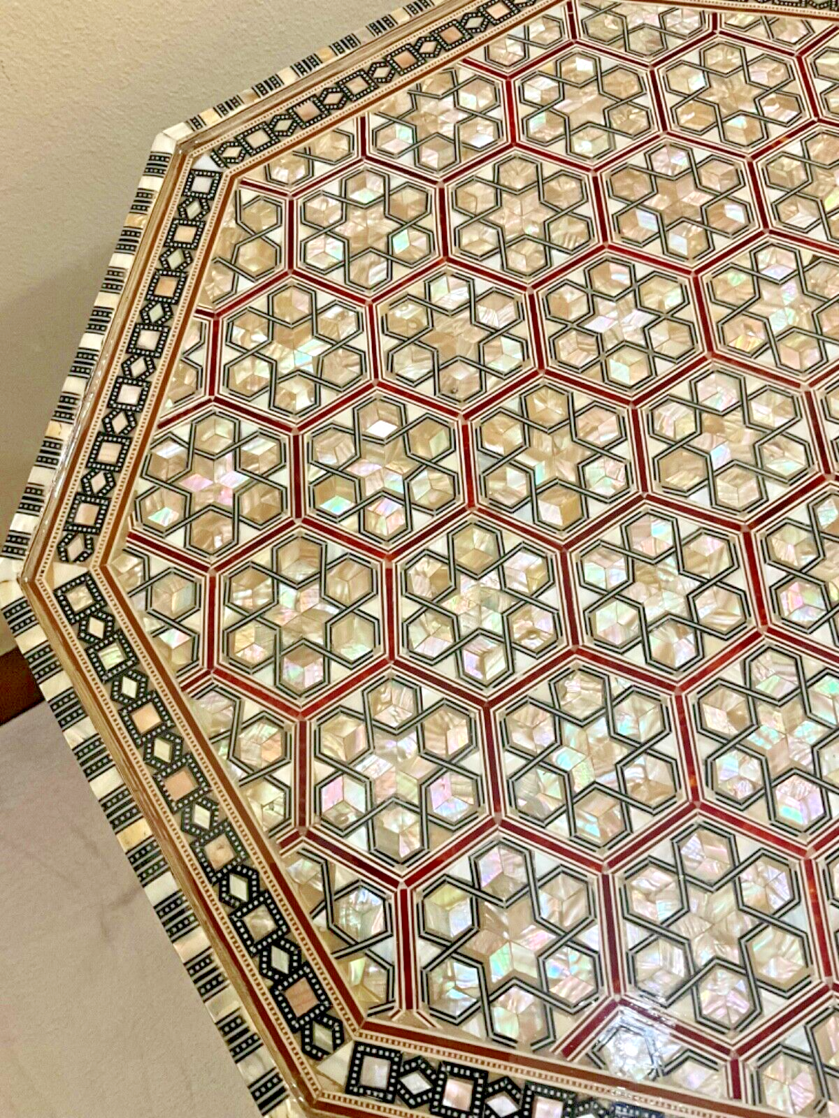 Handmade Wooden End Table Carving Wood Table Home Decor Mother of Pearl Inlay