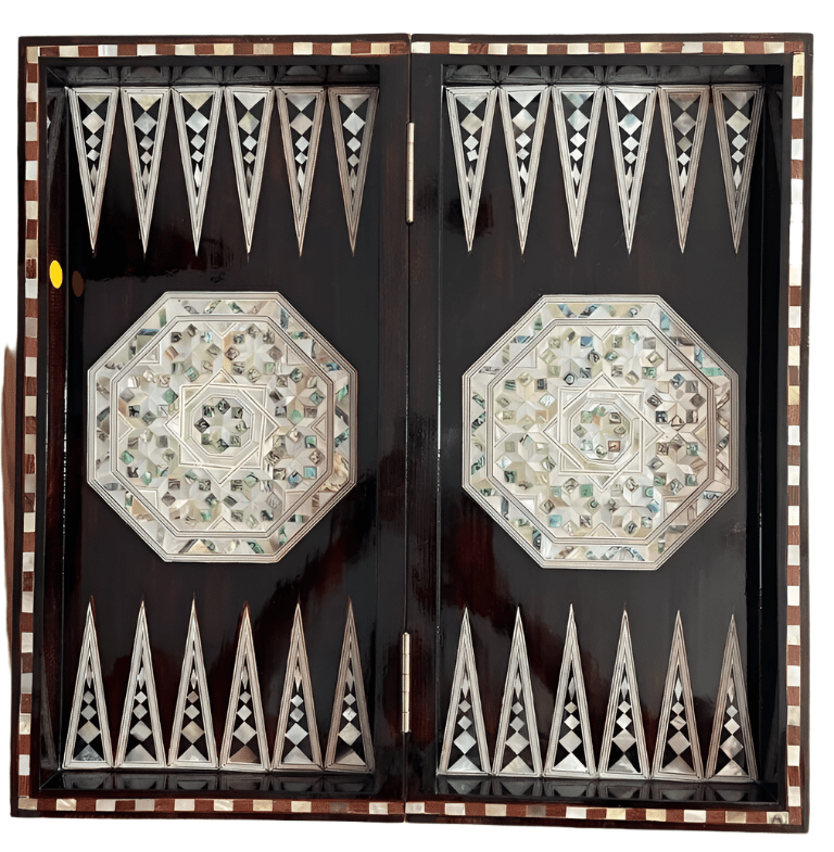 Handmade, Wooden Backgammon Board, Wood Chess Board, Mother of Pearl Inlay (21") - Laila Hand Made Gifts