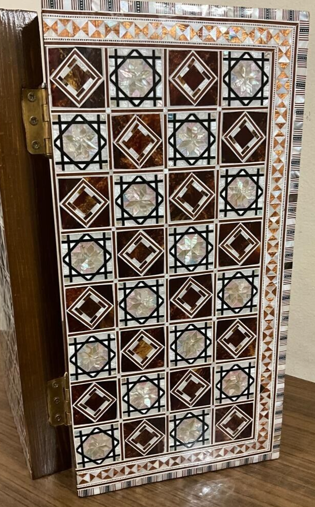 Handmade, Wood Backgammon Board, Game Board, Inlaid Mother Of Pearl (16.8")