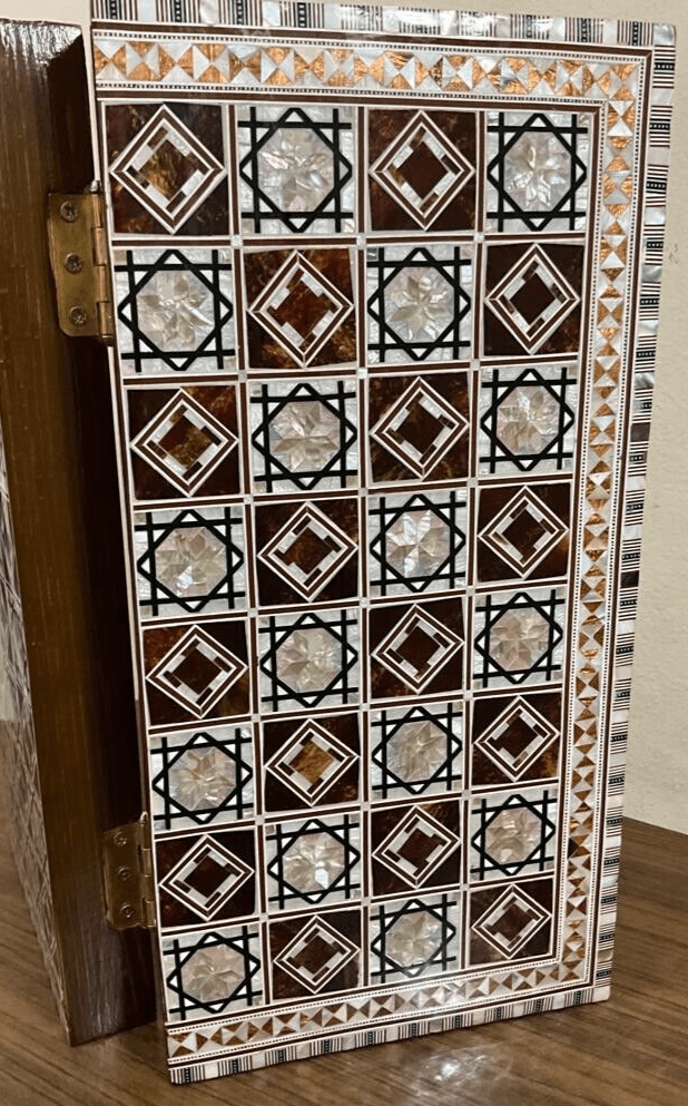 Handmade, Wood Backgammon Board, Game Board, Inlaid Mother Of Pearl (16.8") - Laila Hand Made Gifts