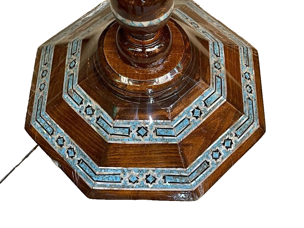 Handmade Wooden End Table Carving Wood Table Home Decor Mother of Pearl Inlay