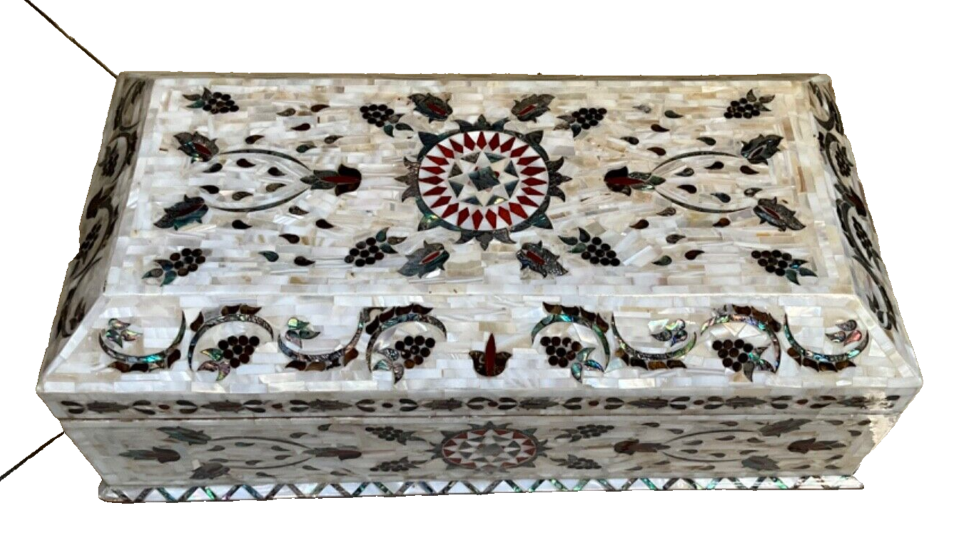 Handmade Wooden Jewelry Box Wood Trinket Storage Wood Box Mother of Pearl Inlay