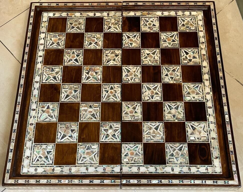 Handmade, Wooden Backgammon Board, Wood Chess Board, Mother of Pearl Inlay (20")