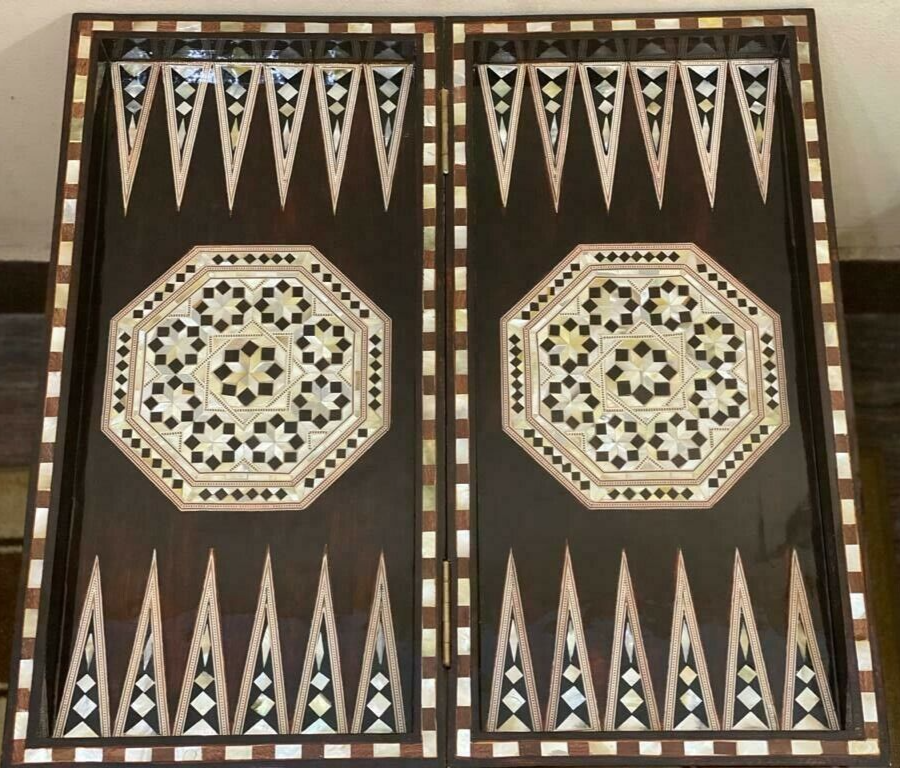 Handmade, Wooden Backgammon Board, Wood Chess Board, Mother of Pearl Inlay (21")