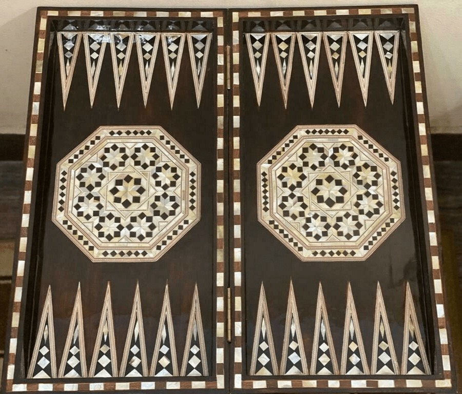 Handmade, Wooden Backgammon Board, Wood Chess Board, Mother of Pearl Inlay (21") - Laila Hand Made Gifts