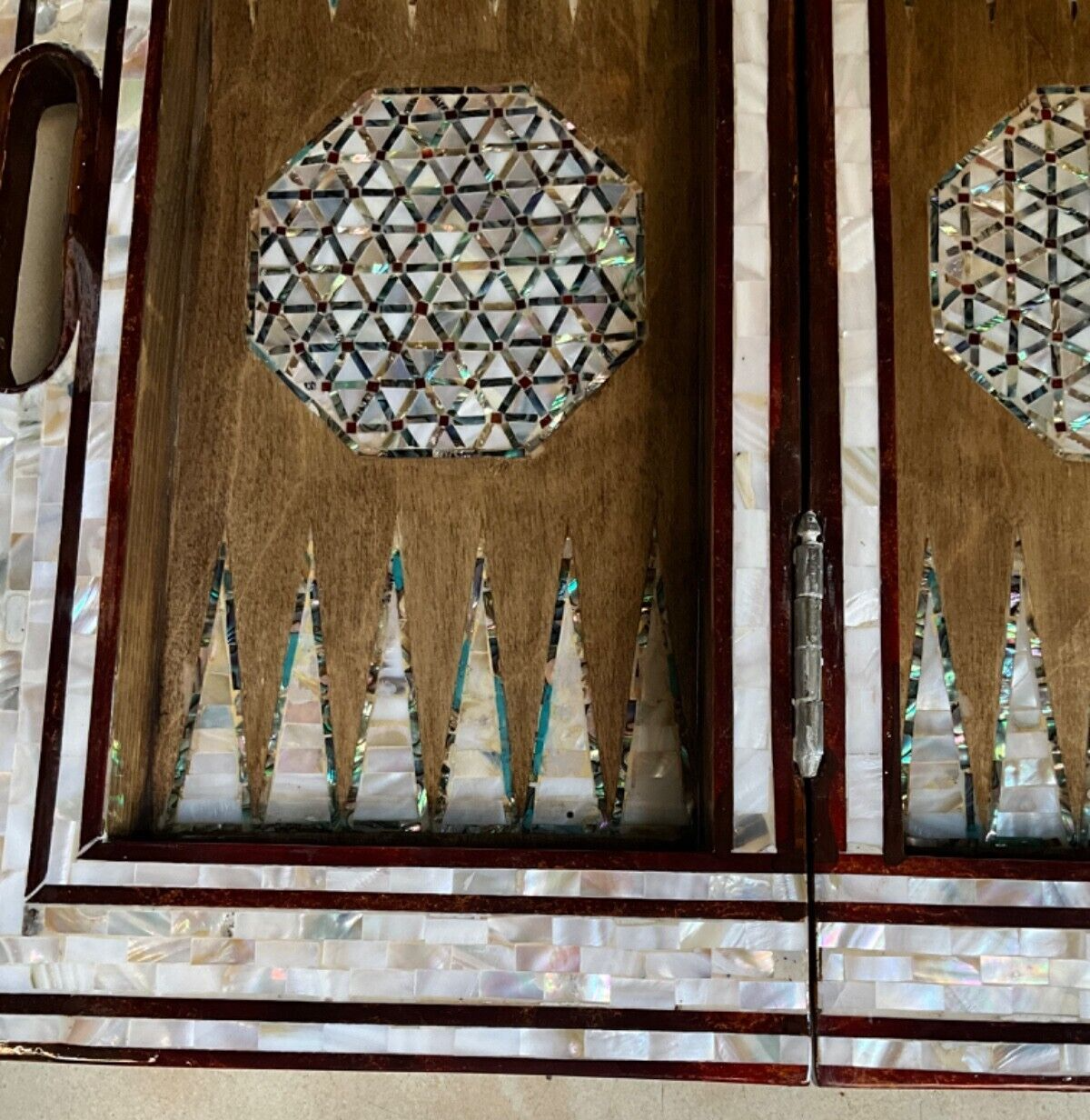 Handmade, Wood Backgammon Board, Wood Chess Board, Game Board Inlaid Shell (17")