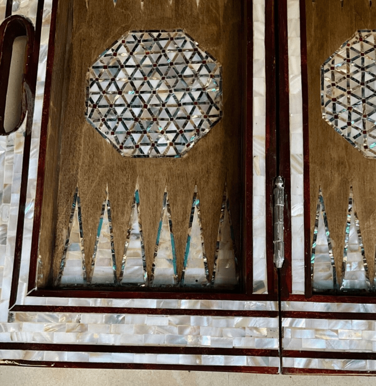 Handmade, Wood Backgammon Board, Wood Chess Board, Game Board Inlaid Shell (17") - Laila Hand Made Gifts