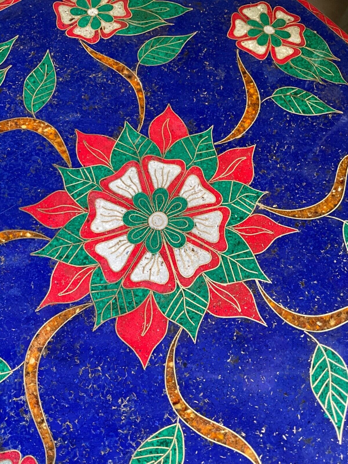 Handmade Wooden End Table Carving Wood Table Home Decor Mother of Pearl Inlay