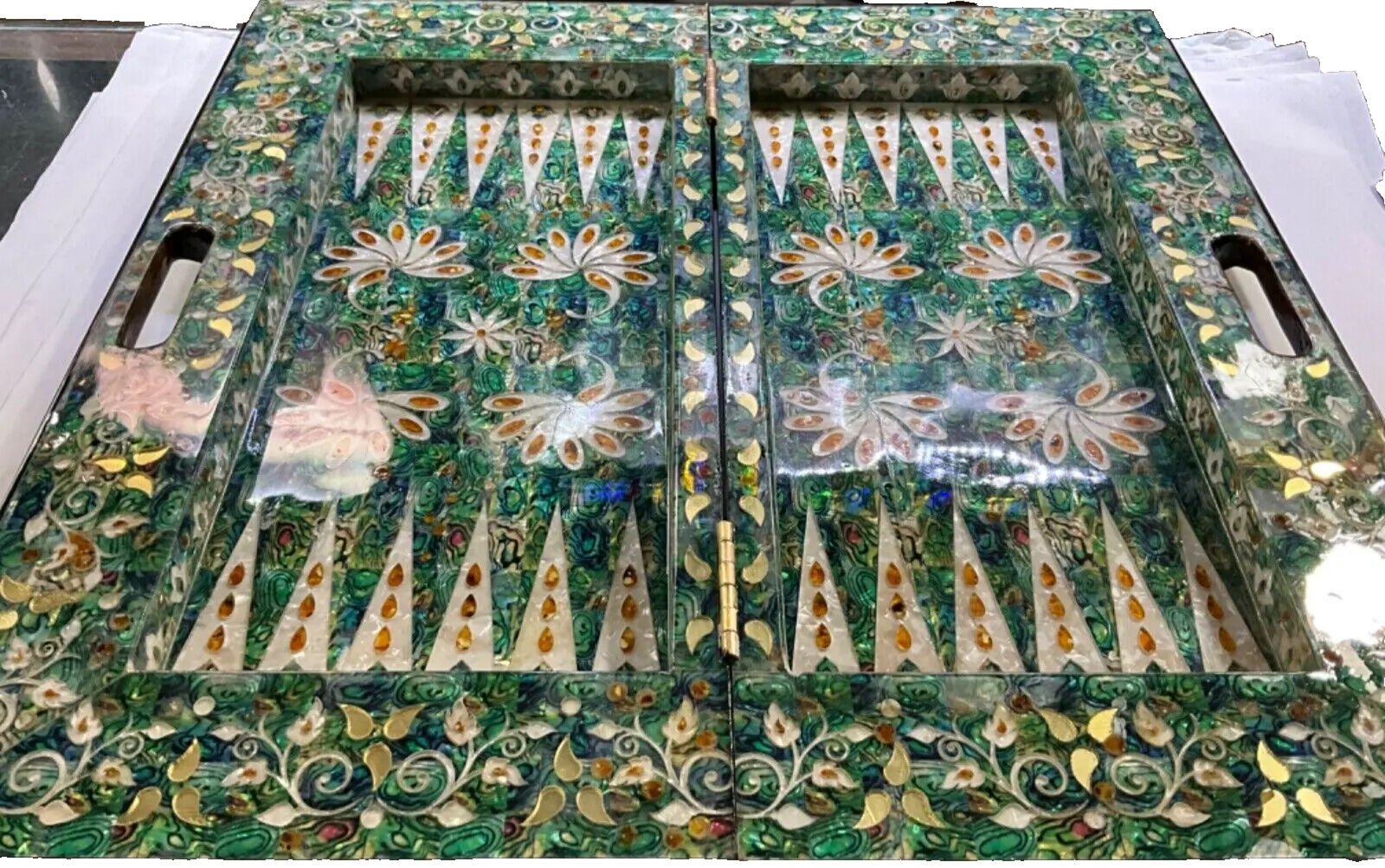 Handmade, Wooden Backgammon Board, Wood Chess Board, Game Board, Mother of Pearl - Laila Hand Made Gifts