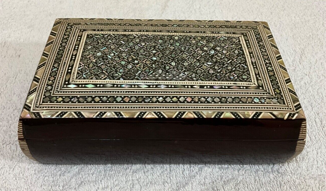 Handmade Wooden Jewelry Box Wood Trinket Storage Wood Box Mother of Pearl Inlay