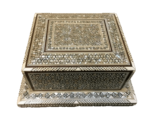 Handmade Antique Wood Cigarette Box Carved Mother Of Pearl Inlay (40 Cigarettes) - Laila Hand Made Gifts