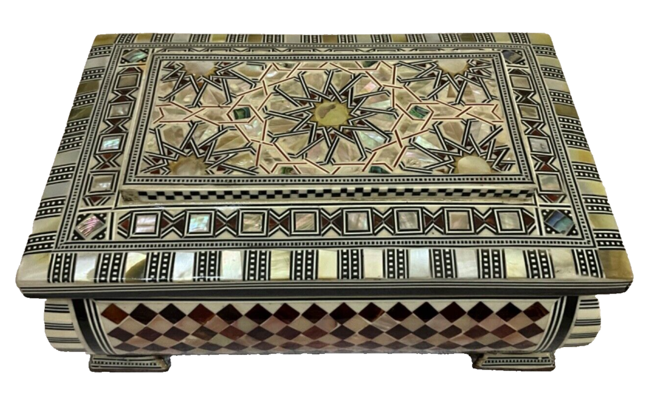 Handmade Wooden Jewelry Box Wood Trinket Storage Wood Box Mother of Pearl Inlay