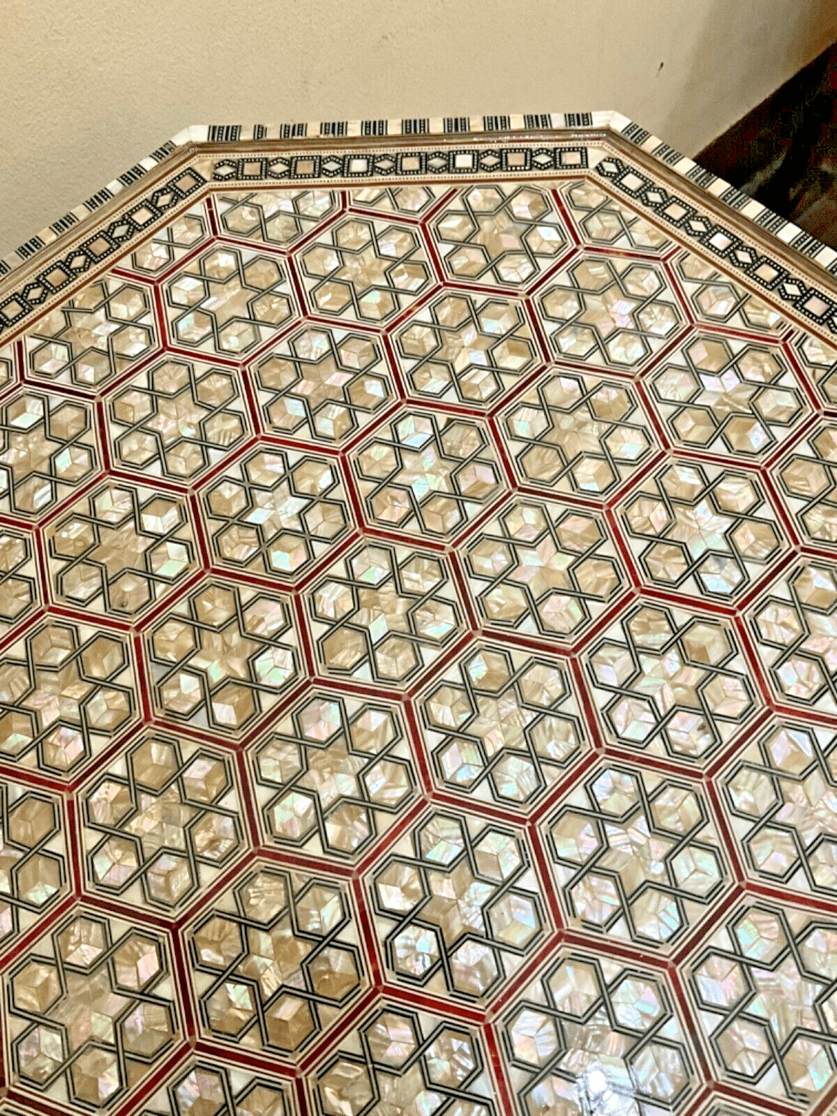 Handmade Wooden End Table Carving Wood Table Home Decor Mother of Pearl Inlay - Laila Hand Made Gifts
