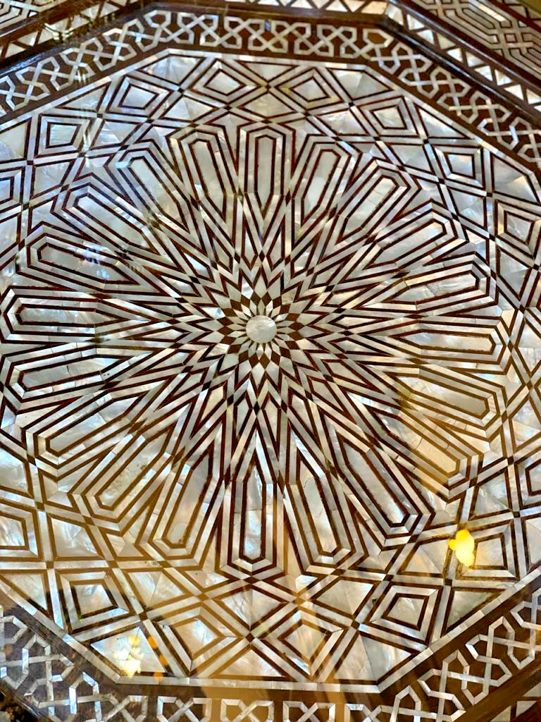 Handmade Wooden End Table Carving Wood Table Home Decor Mother of Pearl Inlay - Laila Hand Made Gifts