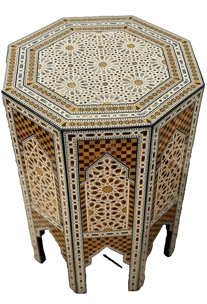 Handmade Wooden End Table Carving Wood Table Home Decor Mother of Pearl Inlay - Laila Hand Made Gifts