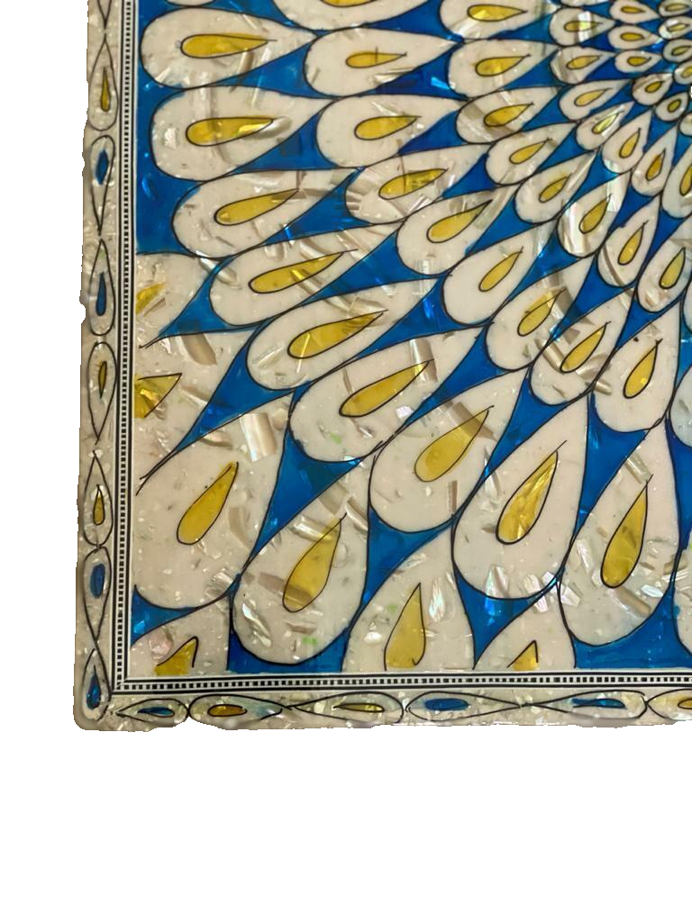 Handmade Wooden End Table Carving Wood Table Home Decor Mother of Pearl Inlay