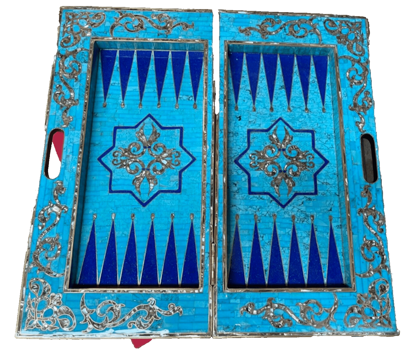 Handmade, Wooden Backgammon Board, Chess Board, Gemstones & Shell Inlay (25.6") - Laila Hand Made Gifts