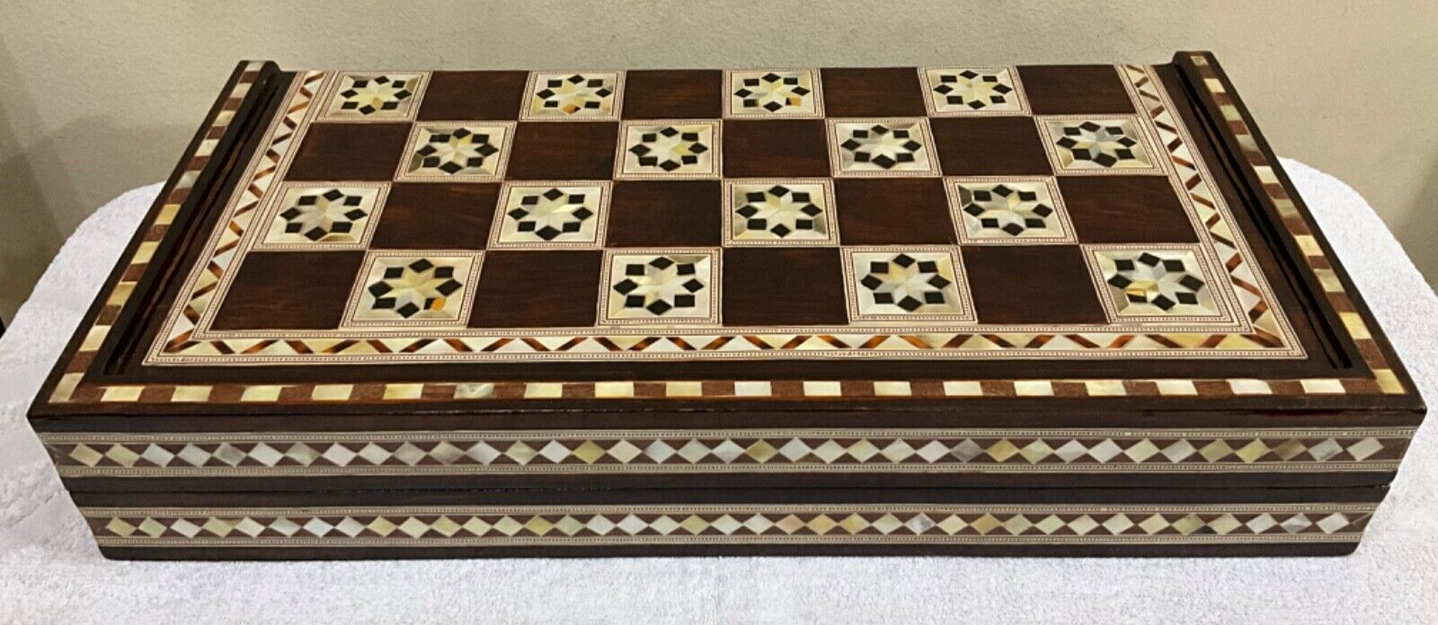 Handmade, Wooden Backgammon Board, Wood Chess Board, Mother of Pearl Inlay (21")