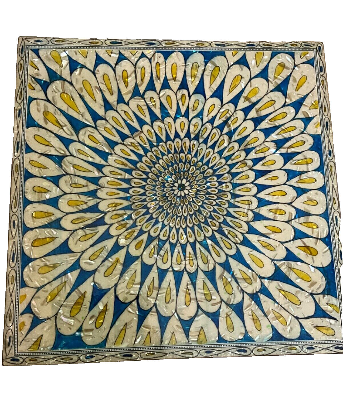 Handmade Wooden End Table Carving Wood Table Home Decor Mother of Pearl Inlay