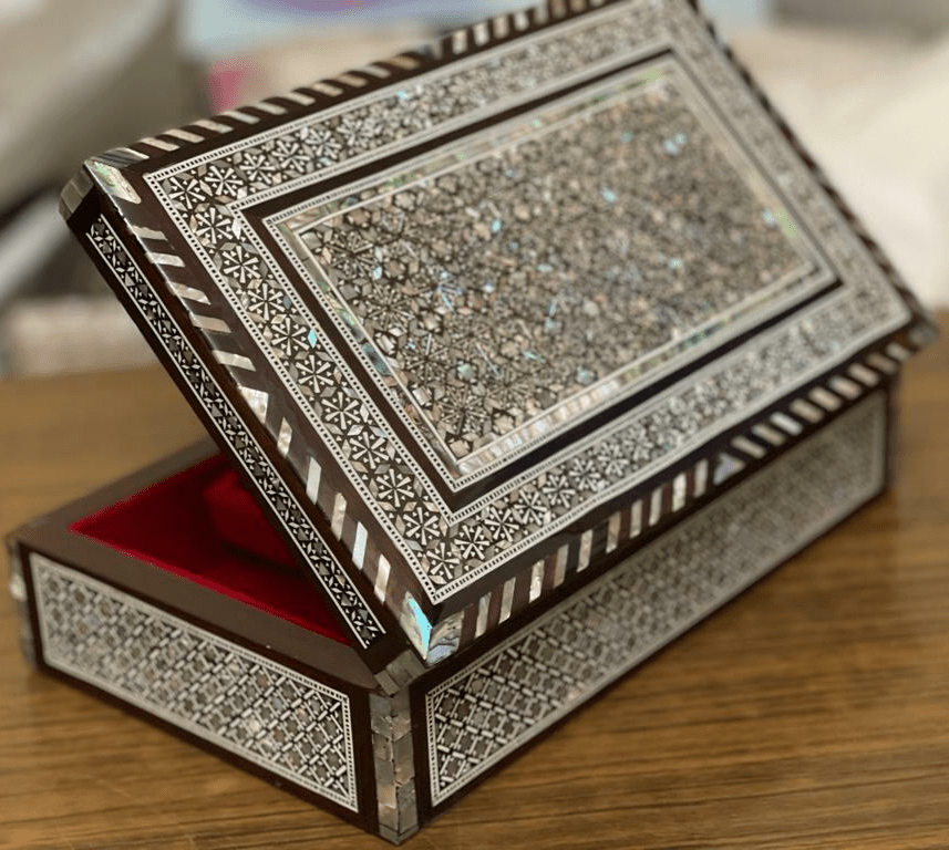 Handmade Wooden Jewelry Box Wood Trinket Storage Wood Box Mother of Pearl Inlay - Laila Hand Made Gifts