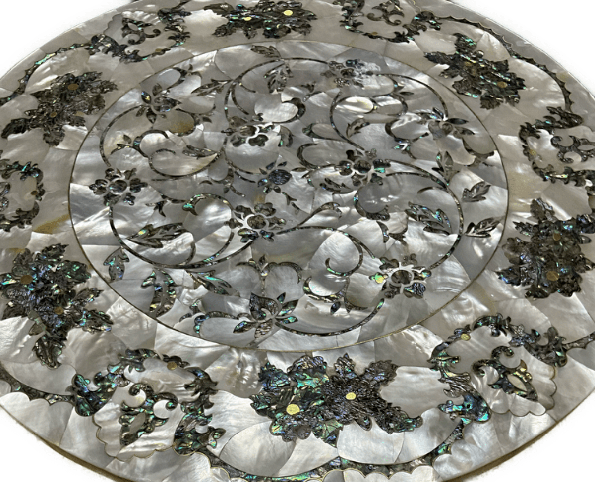 Handmade Wooden End Table Carving Wood Table Home Decor Mother of Pearl Inlay - Laila Hand Made Gifts