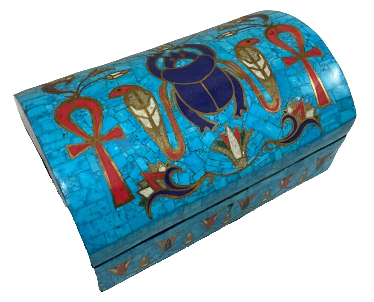 Handmade Antique Wood Jewelry Box, Gift Box, Wood Box, Inlaid Gemstones & Copper