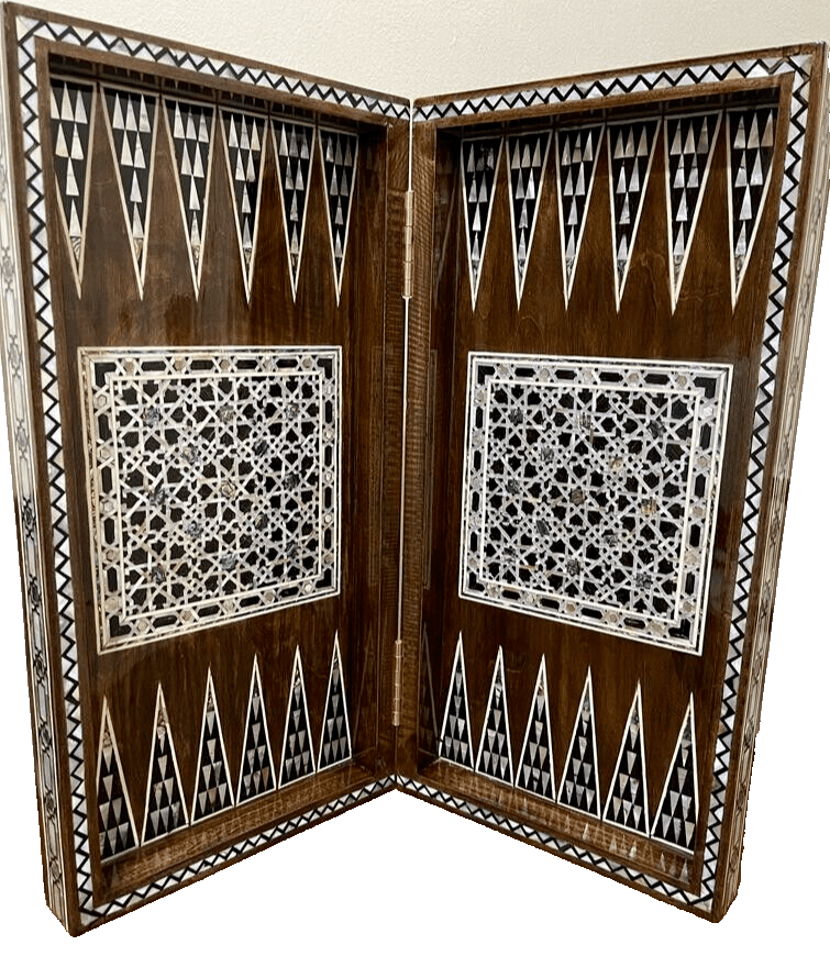 Handmade, Wooden Backgammon Board, Wood Chess Board, Mother of Pearl Inlay (20") - Laila Hand Made Gifts