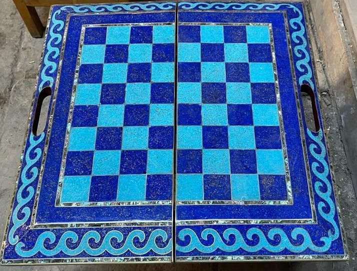 Handmade, Wooden Backgammon Board, Wood Chess Board, Mother of Pearl Inlay 21.6"