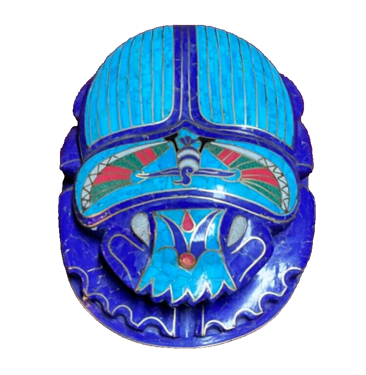 Handmade, Egyptian Pharaonic Scarab , Symbol of Good Luck, Lapis & Turquoise 10"