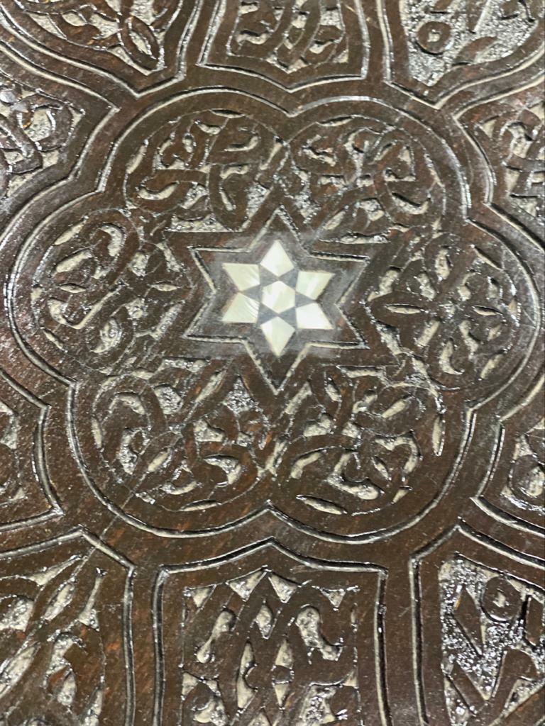 Handmade Wooden End Table Carving Wood Table Home Decor Mother of Pearl Inlay