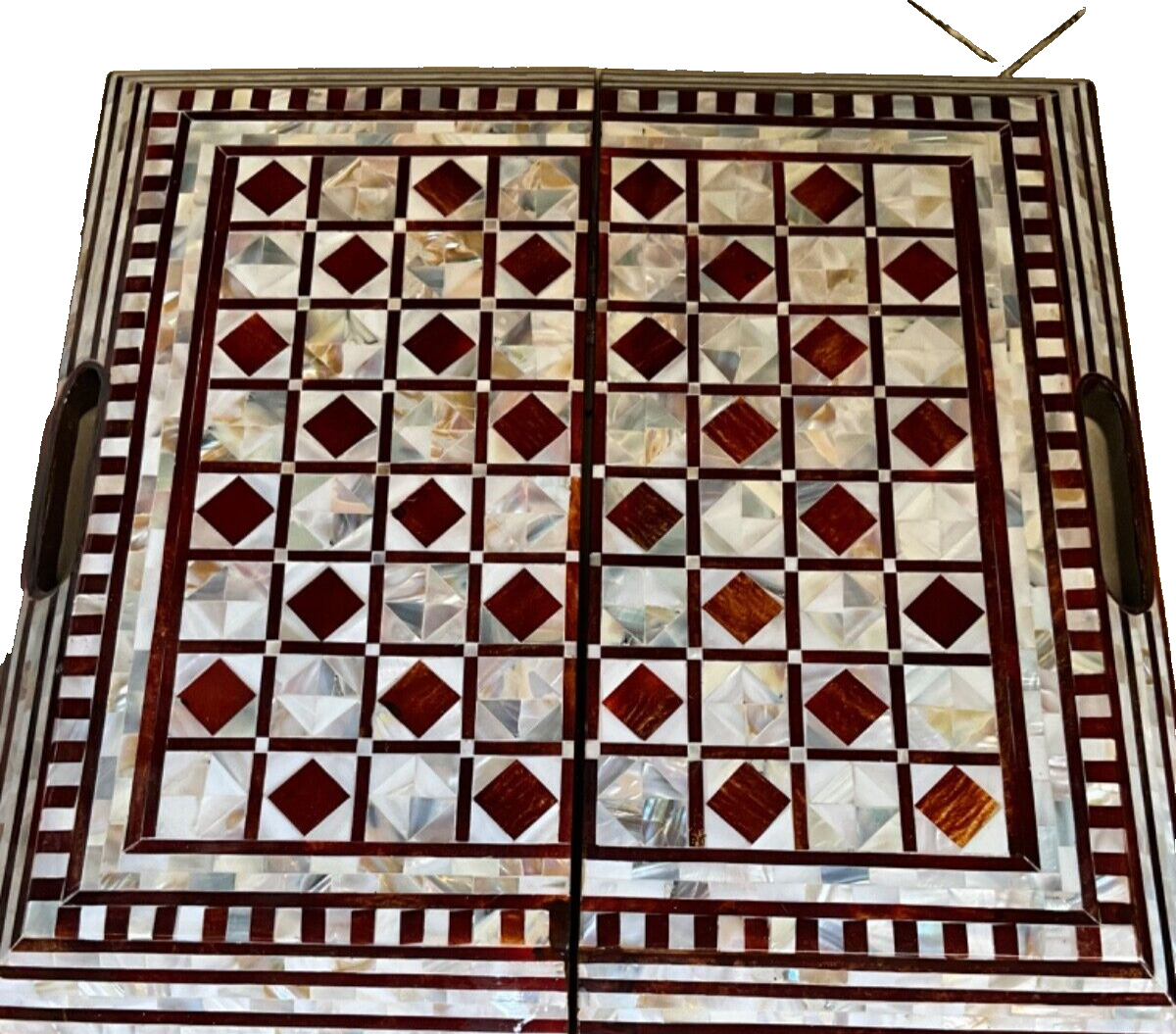 Handmade, Wood Backgammon Board, Wood Chess Board, Game Board Inlaid Shell (17")
