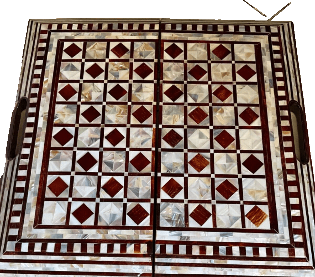 Handmade, Wood Backgammon Board, Wood Chess Board, Game Board Inlaid Shell (17") - Laila Hand Made Gifts