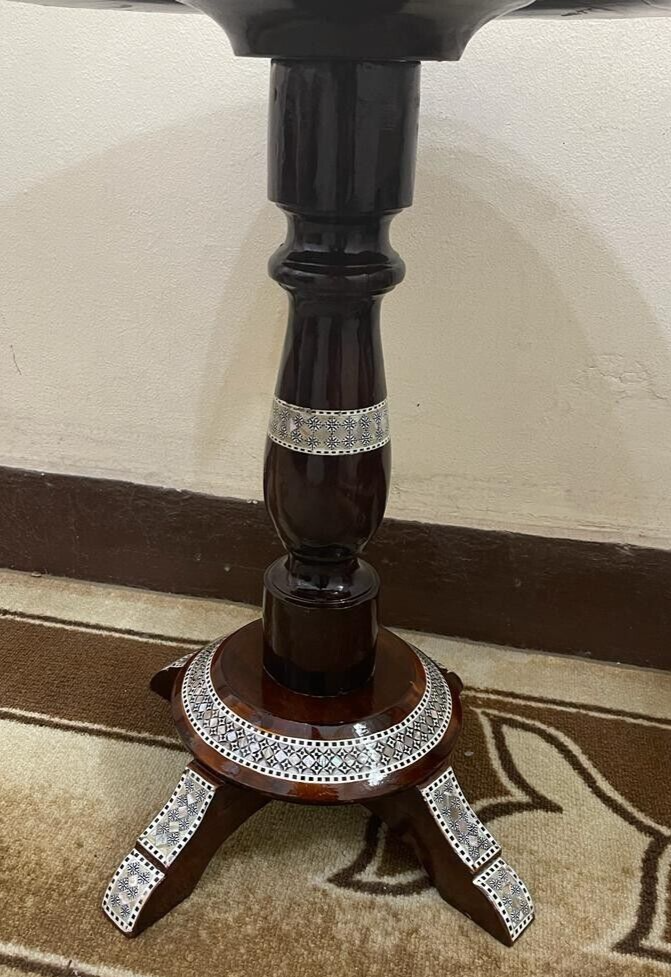 Handmade Wooden End Table Carving Wood Table Home Decor Mother of Pearl Inlay