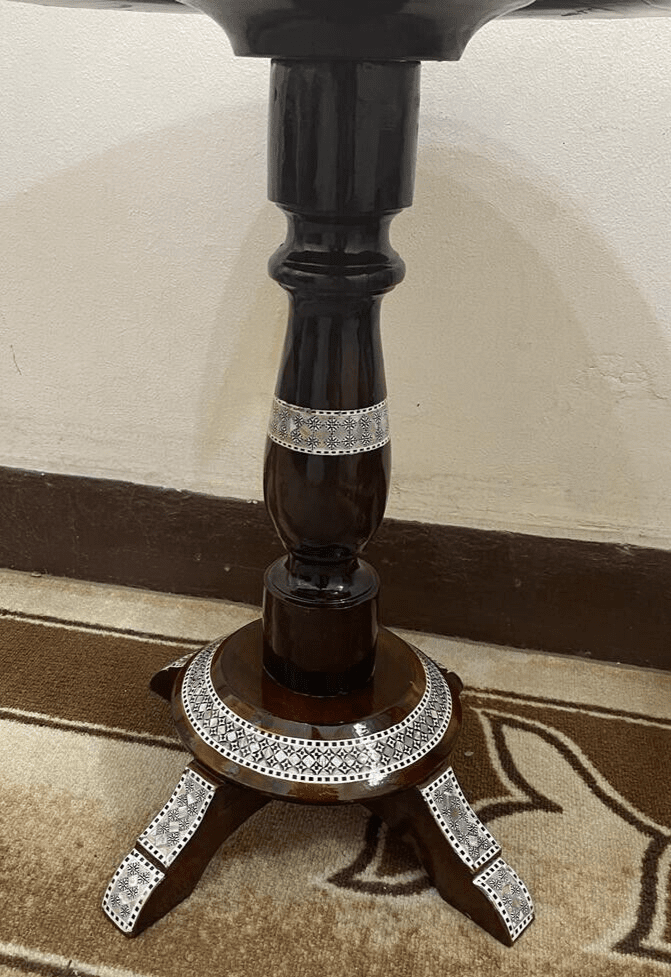 Handmade Wooden End Table Carving Wood Table Home Decor Mother of Pearl Inlay - Laila Hand Made Gifts