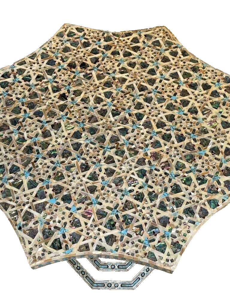 Handmade Wooden End Table Carving Wood Table Home Decor Mother of Pearl Inlay