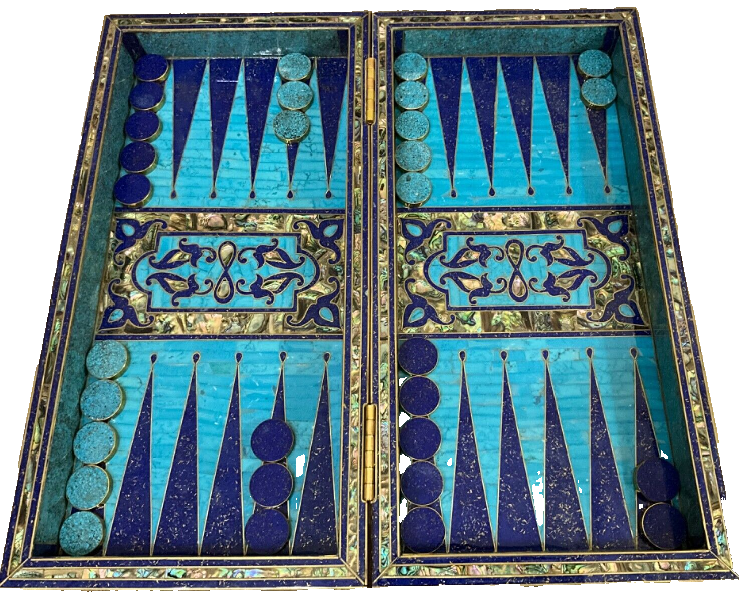 Handmade, Wooden Backgammon Board, Chess Board, Mother of Pearl, Gemstone Inlay