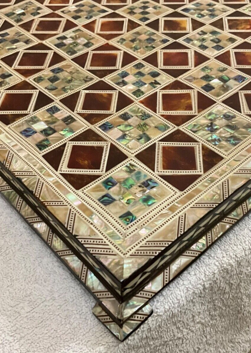 Handmade, Wood Chess Board, Game Board, Unique Board, Mother of Pearl Inlay 17"
