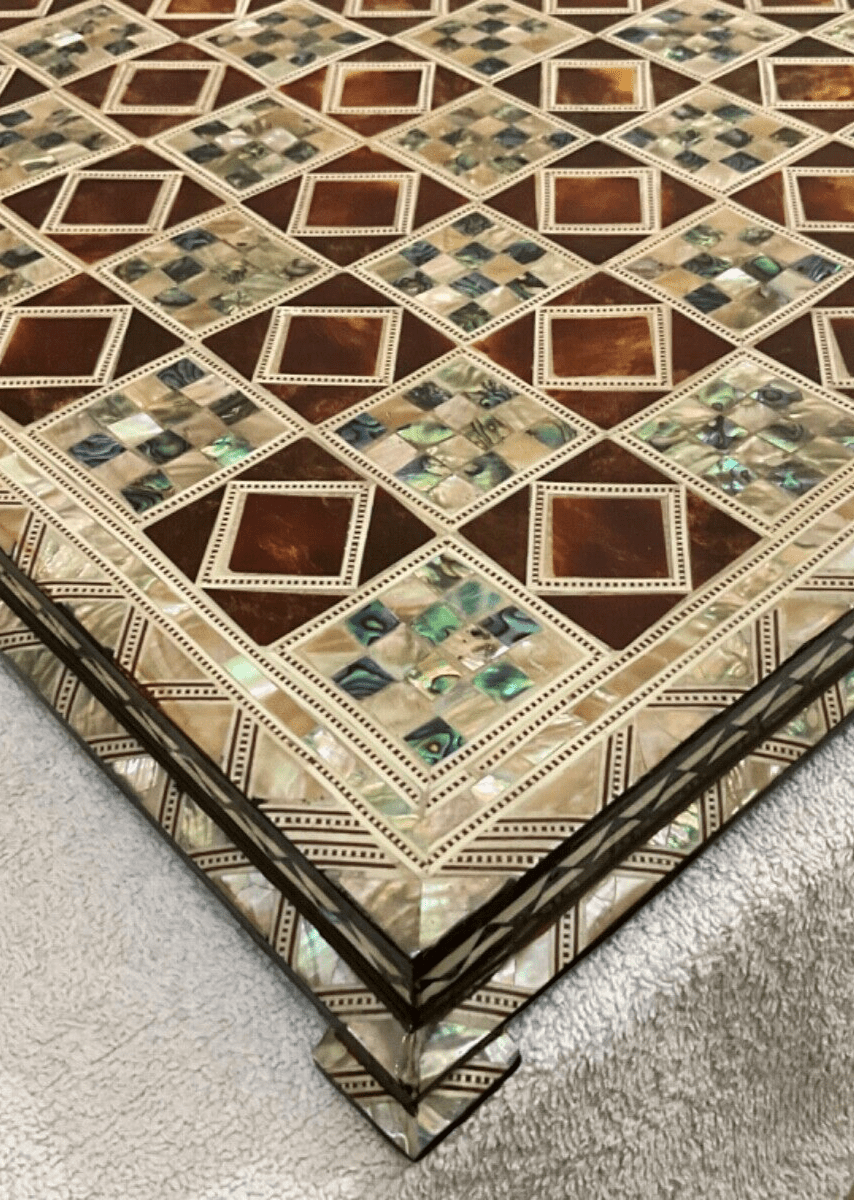 Handmade, Wood Chess Board, Game Board, Unique Board, Mother of Pearl Inlay 17" - Laila Hand Made Gifts