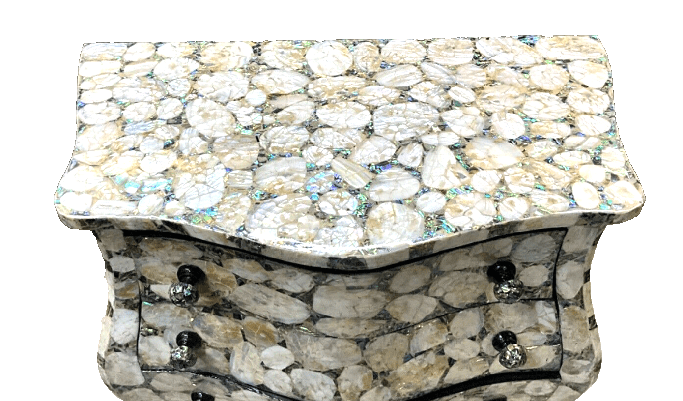 Handmade, Antique Curving Wood Nightstand, Wood End Table, Mother of Pearl Inlay - Laila Hand Made Gifts