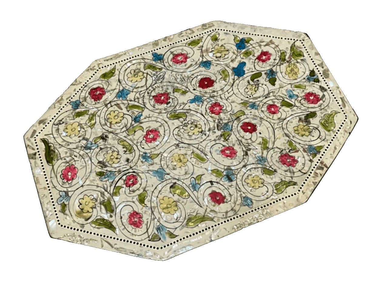 Handmade Wooden End Table Carving Wood Table Home Decor Mother of Pearl Inlay - Laila Hand Made Gifts